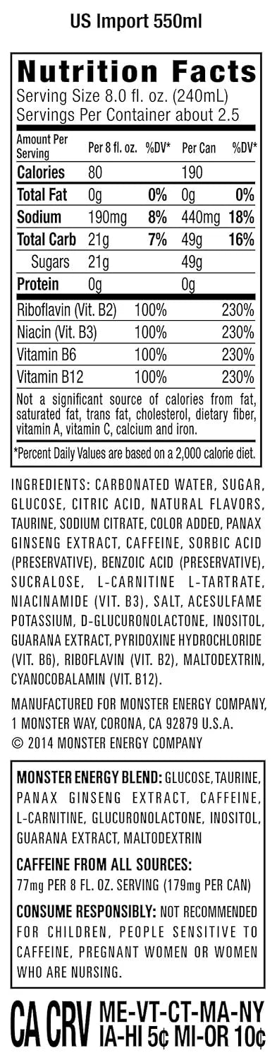 Monster Energy Import, Energy Drink, 18.6 Ounce | Pack of 12