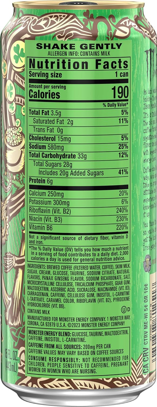 Java Monster Irish Crème, Coffee + Energy Drink, 15 Ounce | Pack of 12